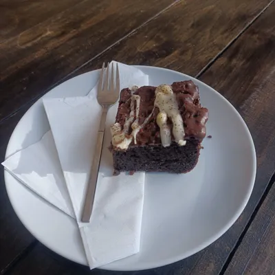 Fudgy chocolate brownie with drizzle