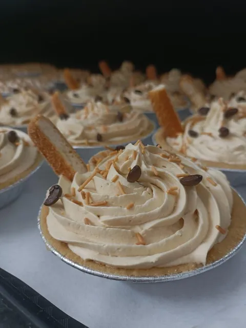 A freshly piped tiramisu tart from the Pantry bakery